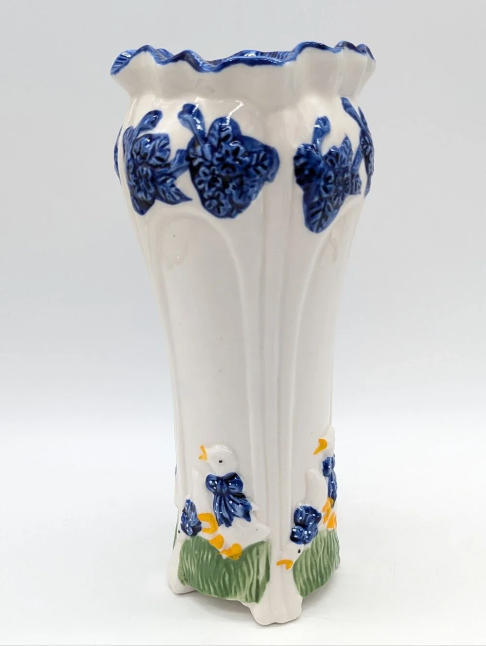 Vintage White Blue Ceramic Duck Nursery Vase